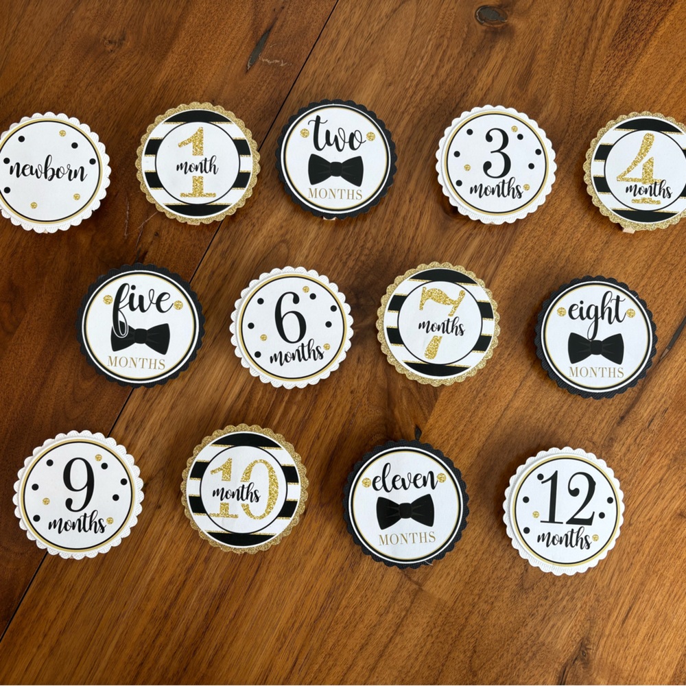 Black and Gold First Birthday Milestone Stickers